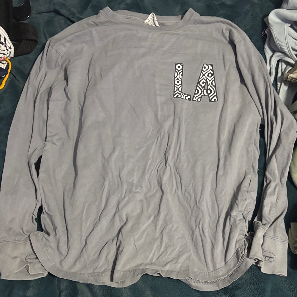 LA Printed Graphic Long-Sleeve Tee - Gray